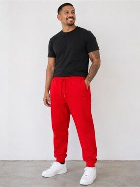LCKR Red Fleece Jogger Sweatpants Mens Size Large Cotton Blend Drawstring